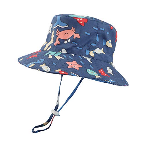 LACOFIA Baby Sonnenhut Kleinkind Jungen Sommer Mütze Kinder Sonnenschutz Breiter Krempe Strand Cap mit Verstellbarem Kinnriemen Blu Marino 2-3 Jahre von LACOFIA