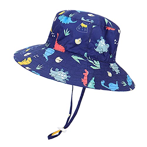 LACOFIA Baby Sonnenhut Kleinkind Jungen Sommer Mütze UV Bademütze Verstellbarem Kinder Breiter Krempe Strand Cap mit Nackenschutz Marine Dinosaurier 2-3 Jahre von LACOFIA