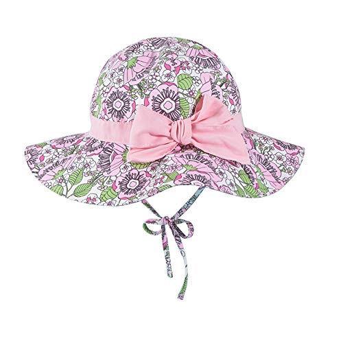 LACOFIA Baby Sonnenhut Kleinkind Mädchen Sommer Mütze Kinder Sonnenschutz Breiter Krempe Strand Cap mit Verstellbarem Kinnriemen Lila 1-2 Monate von LACOFIA