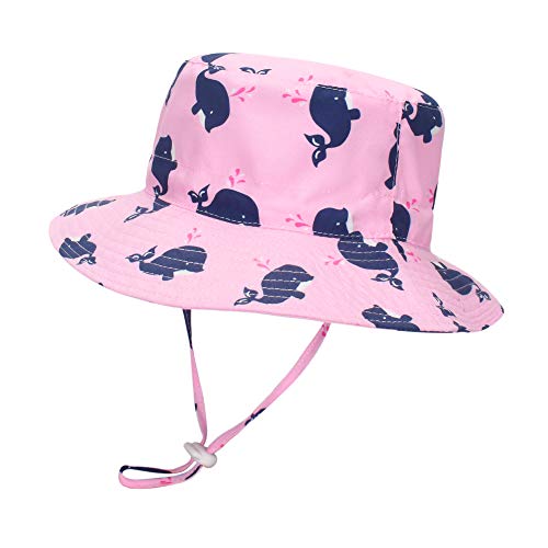 LACOFIA Baby Sonnenhut Kleinkind Mädchen Sommer Mütze Kinder Sonnenschutz Breiter Krempe Strand Cap mit Verstellbarem Kinnriemen Rosafarbener Wal 4-6 Jahre von LACOFIA