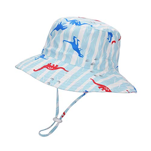 LACOFIA Baby Sonnenhut Kleinkind Mädchen Sommer Mütze Kinder Sonnenschutz Breiter Krempe Strand Cap mit Verstellbarem Kinnriemen Blauer Dinosaurier 4-6 Jahre von LACOFIA