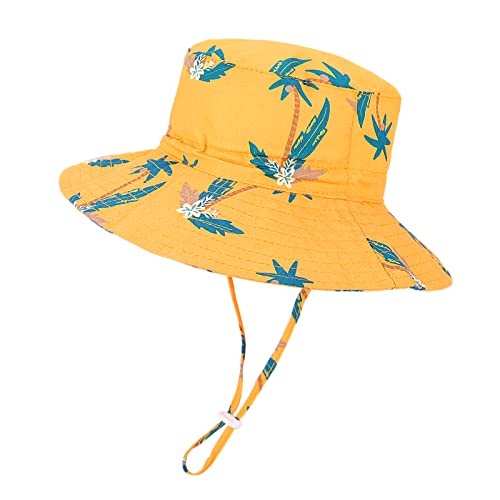 LACOFIA Baby Sonnenhut Kleinkind Mädchen Sommer Mütze UV Bademütze Verstellbarem Kinder Breiter Krempe Strand Cap mit Nackenschutz Gelb 1-2 Jahre von LACOFIA