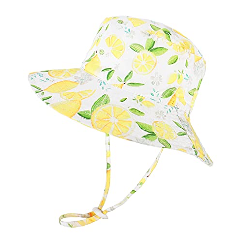 LACOFIA Baby Sonnenhut Kleinkind Mädchen Sommer Mütze UV Bademütze Verstellbarem Kinder Breiter Krempe Strand Cap mit Nackenschutz Hellgelb 1-2 Jahre von LACOFIA