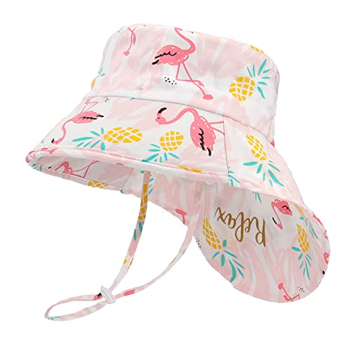 LACOFIA Baby Sonnenhut Mädchen Baumwolle Kleinkind UV Sommer Mütze Verstellbarem Kinder Breiter Krempe Strand Cap Fischerhut mit Bindebändern und Nackenschutz Rosa 2-5 Jahre von LACOFIA