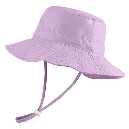 LACOFIA Baby Sonnenhut Mädchen Sommer Mütze UPF 50+ Hut für Strand Schwimmen Schwimmbad Breiter Krempe/Schnell Trocknend Lila 0-6 Monate von LACOFIA
