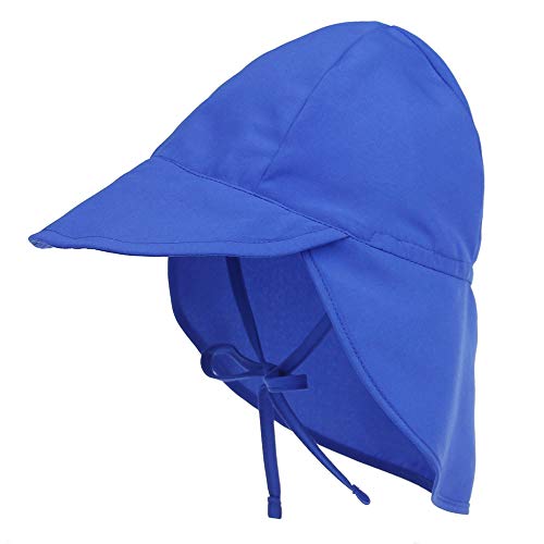 LACOFIA Baby Sonnenhut mit Bindebändern und Nackenschutz Kinder Strand Mützen Kleinkind Sommer Visier Cap Blau 2-5 Jahre von LACOFIA