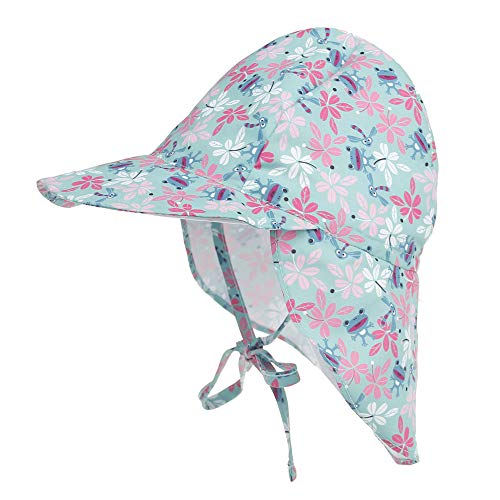 LACOFIA Baby Sonnenhut mit Bindebändern und Nackenschutz Kinder Strand Mützen Kleinkind Sommer Visier Cap Frosch 2-5 Jahre von LACOFIA