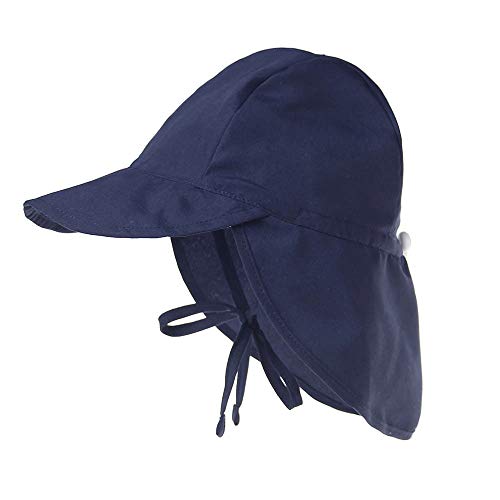 LACOFIA Baby Sonnenhut mit Bindebändern und Nackenschutz Kinder Strand Mützen Kleinkind Sommer Visier Cap Marineblau 2-5 Jahre von LACOFIA