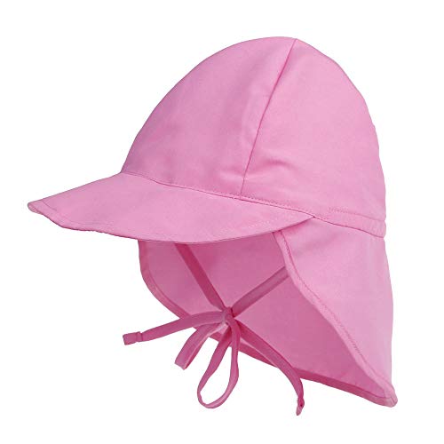 LACOFIA Baby Sonnenhut mit Bindebändern und Nackenschutz Kinder Strand Mützen Kleinkind Sommer Visier Cap Rosa 6-18 Monate von LACOFIA