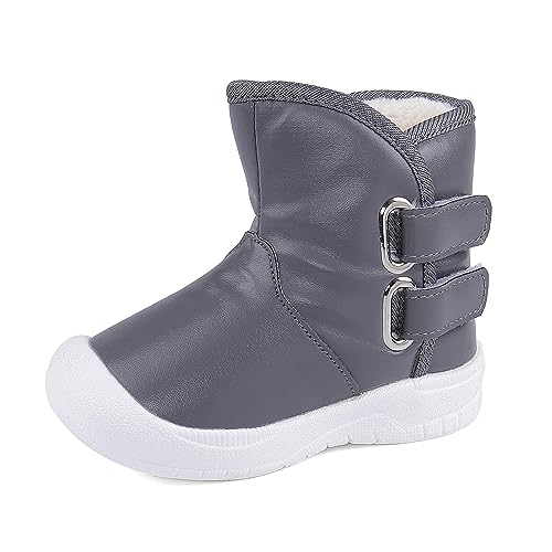 LACOFIA Baby Wasserdicht Winter Schneestiefel Kleinkind Jungen rutschfest Gummisohle Stiefel Grau 20/21 Etikett 133 von LACOFIA