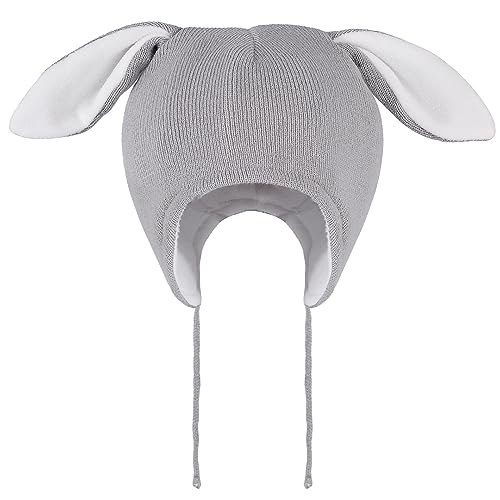 LACOFIA Baby Wintermütze Kleinkind Mädchen Earflap Beanie Kinder Warme Fleece Gefüttert Kaninchen Hut Strickmützen mit 2 Öhrchen Grau 1-2 Jahre M von LACOFIA