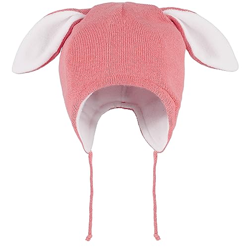 LACOFIA Baby Wintermütze Kleinkind Mädchen Earflap Beanie Kinder Warme Fleece Gefüttert Kaninchen Hut Strickmützen mit 2 Öhrchen Rosa 6-12 Monate S von LACOFIA