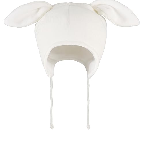 LACOFIA Baby Wintermütze Kleinkind Mädchen Earflap Beanie Kinder Warme Fleece Gefüttert Kaninchen Hut Strickmützen mit 2 Öhrchen Weiß 6-12 Monate S von LACOFIA