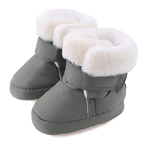 LACOFIA Baby Winterschuhe Jungen Baby Winter Stiefel mit Rutschfester Weicher Sohle Krabbelschuhe Grau 0-6 Monate von LACOFIA