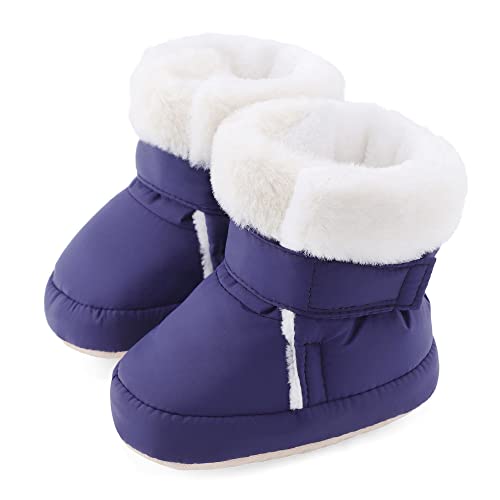 LACOFIA Baby Winterschuhe Jungen Baby Winter Stiefel mit Rutschfester Weicher Sohle Krabbelschuhe Marineblau 0-6 Monate von LACOFIA