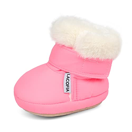 LACOFIA Baby Winterschuhe Mädchen Baby Winter Stiefel mit Rutschfester Weicher Sohle Krabbelschuhe Rosa 0-6 Monate von LACOFIA