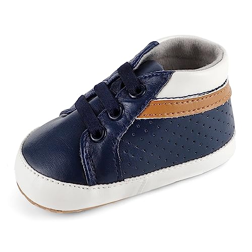 LACOFIA Babyschuhe Jungen rutschfeste Krabbelschuhe Baby Weiche Sohle Lauflernschuhe Marineblau 6-12 Monate von LACOFIA