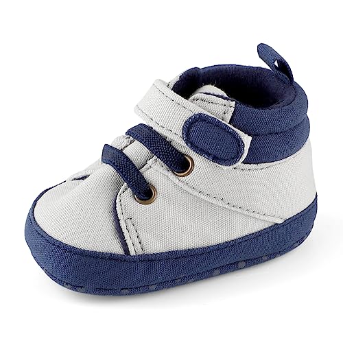 LACOFIA Babyschuhe Jungen rutschfeste Weiche Sohle Krabbelschuhe Baby Lauflernschuhe Hellgrau 3-6 Monate von LACOFIA