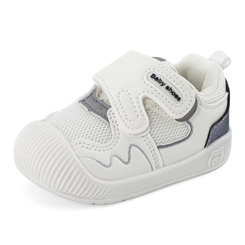 LACOFIA Babyschuhe Mädchen Jungen Lauflernschuhe Baby Erste Schuhe mit rutschfeste Gummisohle Atmungsaktiv Kleinkind Sneaker Weiß/Schwarz 17 EU(Etikett 15) von LACOFIA