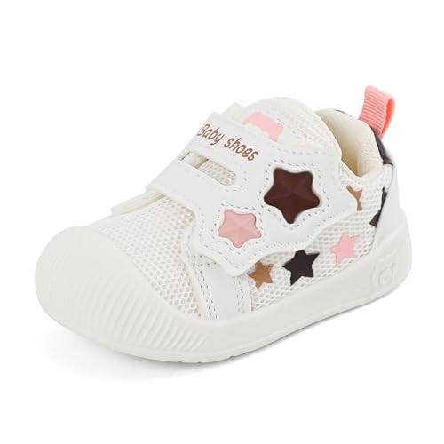 LACOFIA Babyschuhe Mädchen Jungen Lauflernschuhe Baby Erste Schuhe mit rutschfeste Gummisohle Atmungsaktiv Kleinkind Sneaker Weiß 22 EU(Etikett 20) von LACOFIA