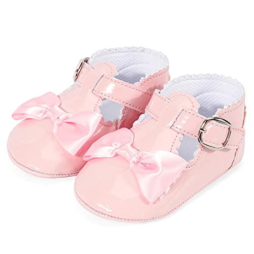 LACOFIA Babyschuhe Mädchen T-Bar rutschfest Bowknot Prinzessin Taufschuhe Lauflernschuhe Rosa 6-12 Monate von LACOFIA