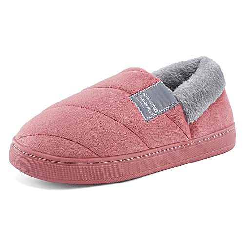 LACOFIA Damen Geschlossen Hausschuhe Frauen Winter Warm Pantoffeln plüsch Slippers Schuhe mit Rutschfester Innen-/Außensohle Dunkelpink 38/39 von LACOFIA