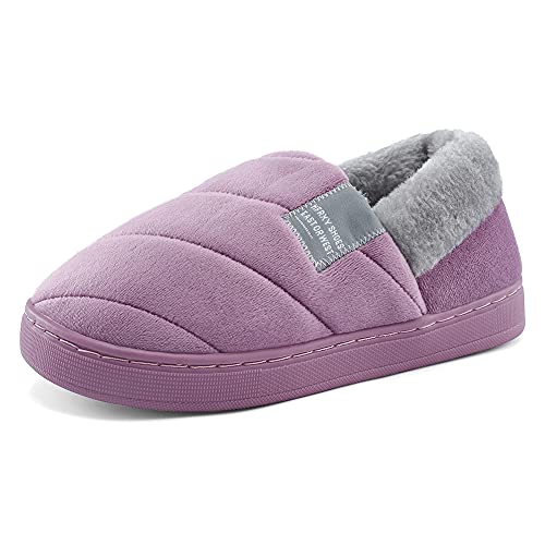 LACOFIA Damen Geschlossen Hausschuhe Frauen Winter Warm Pantoffeln plüsch Slippers Schuhe mit Rutschfester Innen-/Außensohle Lila 38/39 von LACOFIA