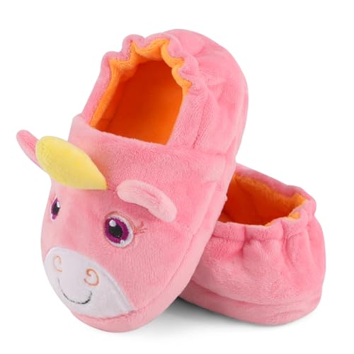 LACOFIA Hausschuhe Kleinkind Mädchen Pantoffeln Tiere Kinder Winter Plüsch Hausschuhe Rutschfeste Rosa Einhorn 22/23 von LACOFIA