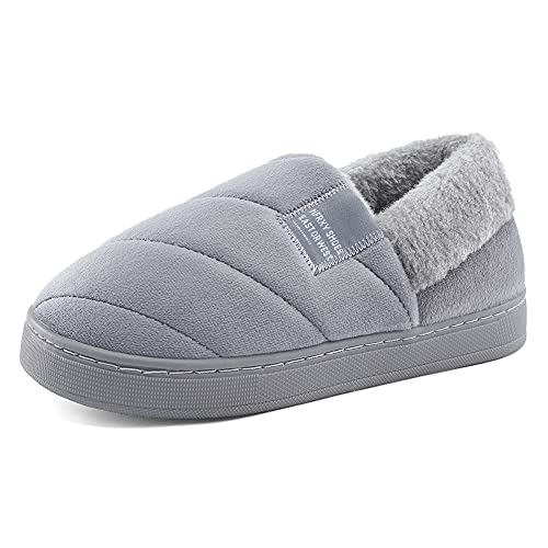 LACOFIA Herren Geschlossen Hausschuhe Männer Winter Warm Pantoffeln plüsch Slippers Schuhe mit Rutschfester Innen-/Außensohle Grau 40/41 von LACOFIA