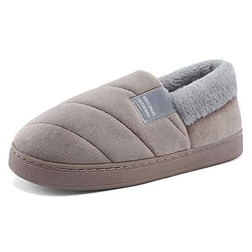 LACOFIA Herren Geschlossen Hausschuhe Männer Winter Warm Pantoffeln plüsch Slippers Schuhe mit Rutschfester Innen-/Außensohle Hellbraun 46/47 von LACOFIA