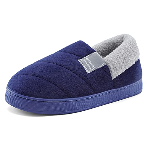 LACOFIA Herren Geschlossen Hausschuhe Männer Winter Warm Pantoffeln plüsch Slippers Schuhe mit Rutschfester Innen-/Außensohle Marineblau 44/45 von LACOFIA
