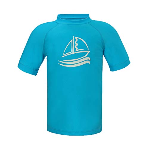 LACOFIA Jungen Kurzarm Badeshirt Kinder Sonnenschutz Schwimmshirt Kinder Rashguard Schnelltrocknendes Himmelblau Druck 7-8 Jahre von LACOFIA