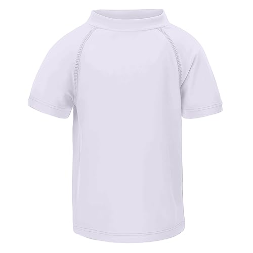 LACOFIA Jungen Kurzarm Badeshirt Kinder Sonnenschutz Schwimmshirt Kinder Rashguard Schnelltrocknendes Weiß 116 von LACOFIA