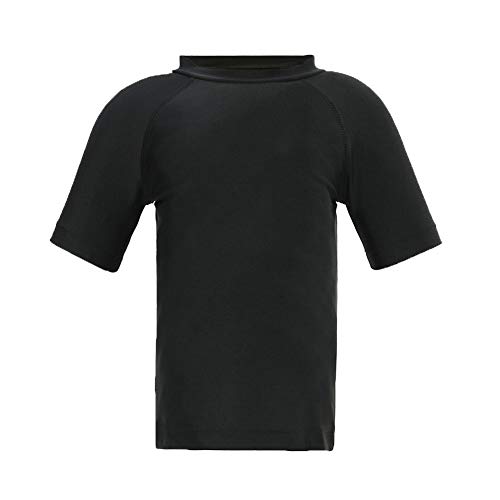 LACOFIA Jungen Kurzarm Badeshirt Kinder Sonnenschutz Schwimmshirt Kinder Rashguard Schnelltrocknendes Schwarz 13-14 Jahre(Etikett 14) von LACOFIA