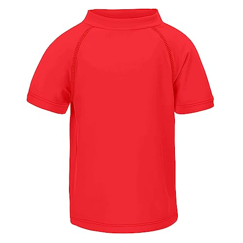 LACOFIA Jungen Kurzarm Badeshirt Kinder UPF 50+ Sonnenschutz Schwimmshirt Kinder Rashguard Schnelltrocknendes Rot 5-6 Jahre/110-116 von LACOFIA