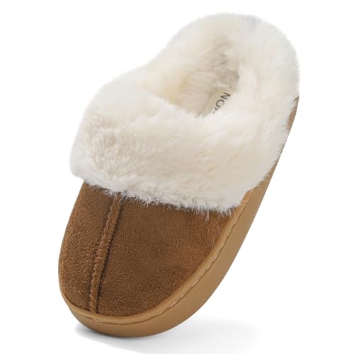 LACOFIA Jungen Mädchen Hausschuhe Kinder Plüsch Pantoffel Winter Warm Haus Schuhe rutschfest Bequeme Slipper Braun 30/31 EU von LACOFIA