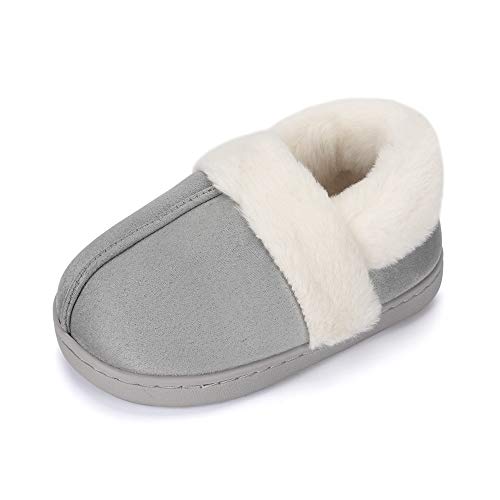 LACOFIA Jungen Mädchen Memory Foam Hausschuhe Kinder Winter Warme rutschfest Pantoffeln Hellgrau 26/27 EU von LACOFIA