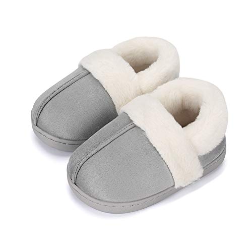 LACOFIA Jungen Mädchen Memory Foam Hausschuhe Kinder Winter Warme rutschfest Pantoffeln Hellgrau 28/29 EU von LACOFIA