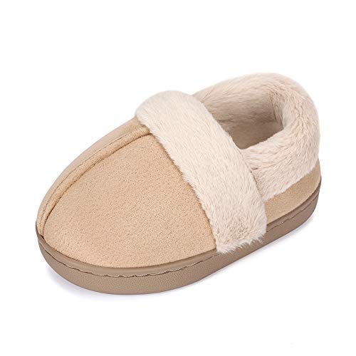 LACOFIA Jungen Mädchen Memory Foam Hausschuhe Kinder Winter Warme rutschfest Pantoffeln Khaki 28/29 EU von LACOFIA