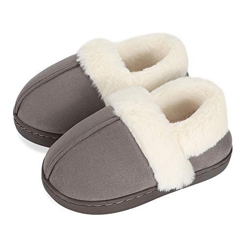 LACOFIA Jungen Memory Foam Hausschuhe Kinder Winter Warme rutschfest Pantoffeln Dunkelgrau 30/31 EU von LACOFIA