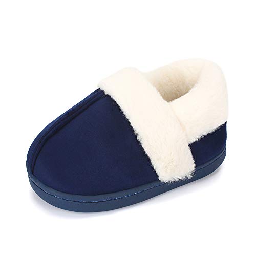 LACOFIA Jungen Memory Foam Hausschuhe Kinder Winter Warme rutschfest Pantoffeln Marineblau 26/27 EU von LACOFIA