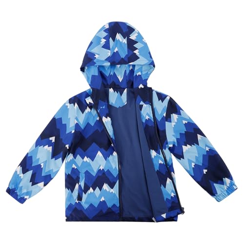 LACOFIA Jungen Wasserdichte Jacke mit Fleece Futter Kinder Wasserabweisend Schule Übergangsjacke mit Kapuze und Gefüttert Regenjacke Herbst/Winter für Kinder Blau 122/128 (Etikett 8) von LACOFIA