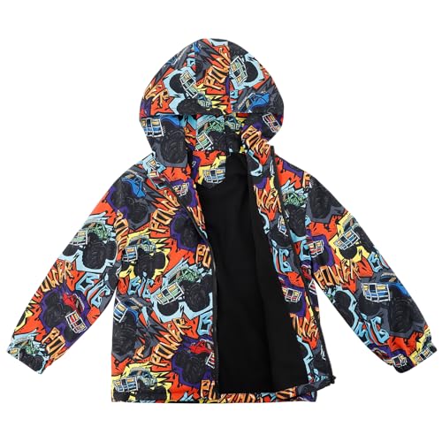 LACOFIA Jungen Wasserdichte Jacke mit Fleece Futter Kinder Wasserabweisend Schule Übergangsjacke mit Kapuze und Gefüttert Regenjacke Herbst/Winter für Kinder Gekritzel 146/152 (Etikett 12) von LACOFIA
