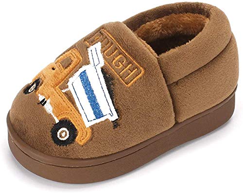 LACOFIA Jungen Winter Hausschuhe Kinder Warm Plüsch Pantoffel Karikatur Haus Winterschuhe, Braun, 23/24 EU (Herstellergröße: 16/17) von LACOFIA