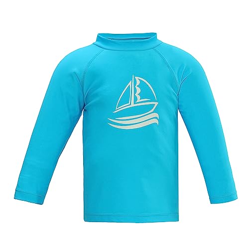 LACOFIA Kinder Badeshirt Jungen Langarm Schwimmshirt Sonnenschutz Kinder Rashguard Schnelltrocknendes Badebekleidung Blau 110 von LACOFIA