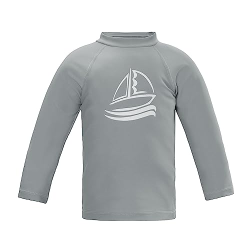 LACOFIA Kinder Badeshirt Jungen Langarm Schwimmshirt Sonnenschutz Kinder Rashguard Schnelltrocknendes Badebekleidung Grau 110 von LACOFIA