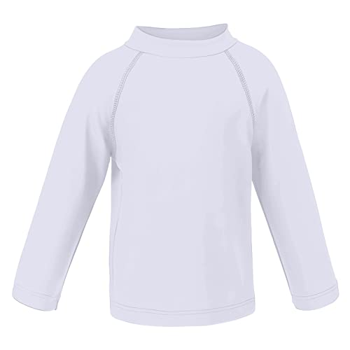 LACOFIA Kinder Badeshirt Jungen Langarm Schwimmshirt Sonnenschutz Kinder Rashguard Schnelltrocknendes Badebekleidung Weiß 13-14 Jahre(Etikett 14) von LACOFIA