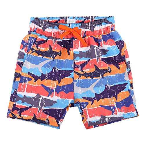 LACOFIA Kinder Badeshorts Jungen Casual Elastische Taille Badehose Kleinkind Strand Schwimmen Shorts Orange Hai 10-12 Jahre 140/152 von LACOFIA