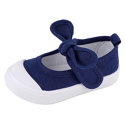 LACOFIA Kinder Canvas Sneakers Bowknot Segeltuchschuhe Mary Jane Schul Schuhe für Mädchen Marine Blau 22 von LACOFIA