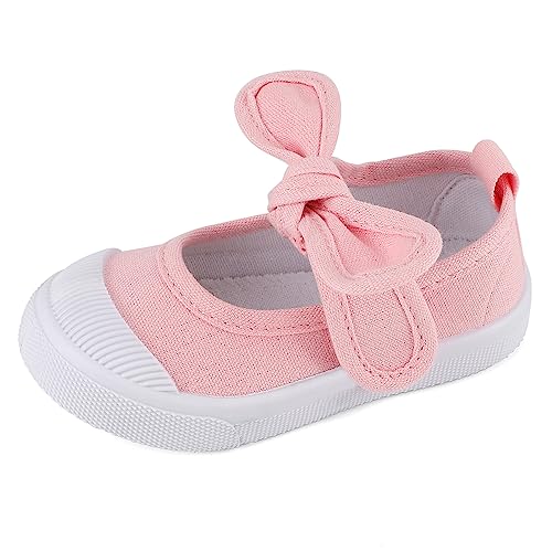 LACOFIA Kinder Canvas Sneakers Bowknot Segeltuchschuhe Mary Jane Schul Schuhe für Mädchen Rosa 24 von LACOFIA